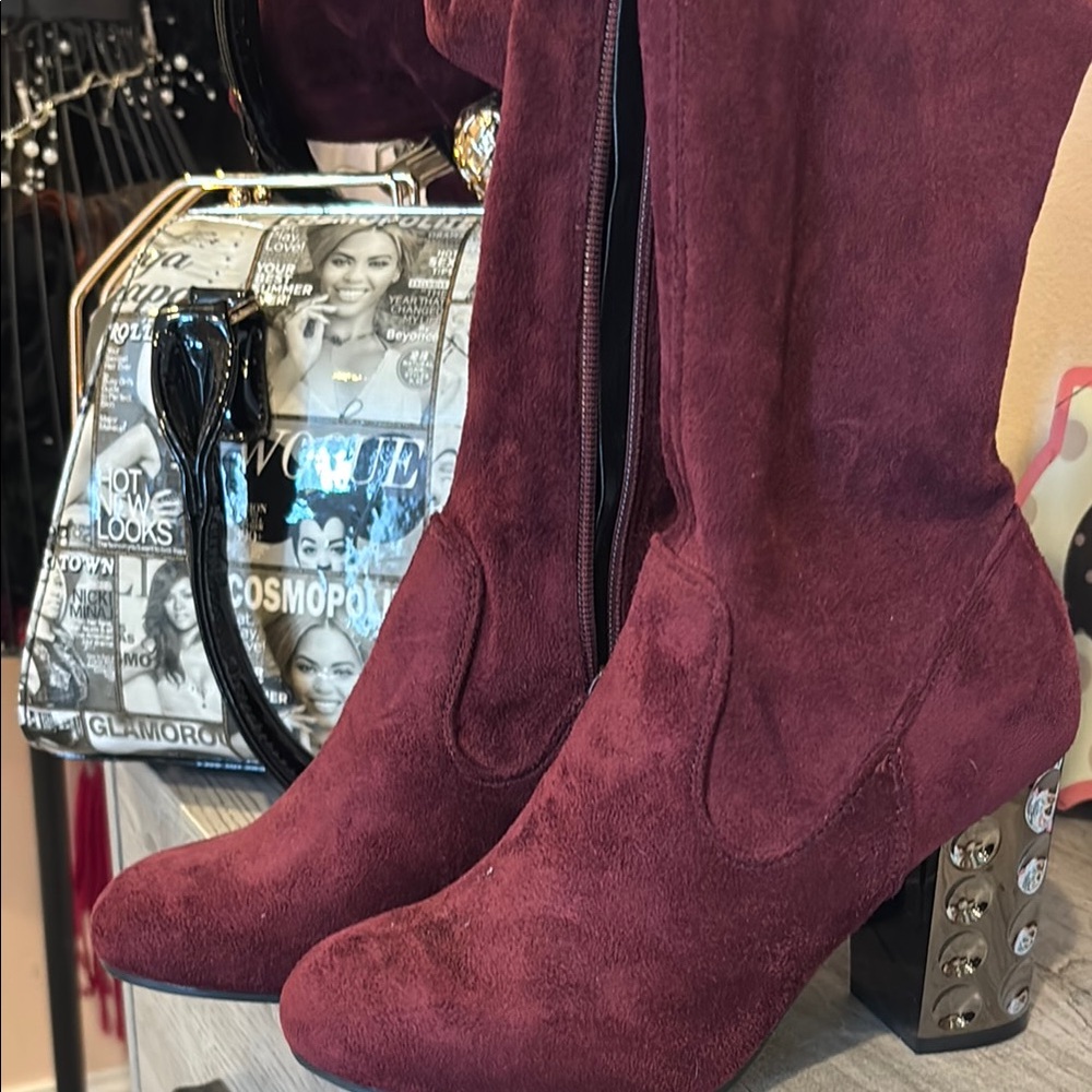 Carlos Santana Red Heeled Boots with silver Chunky Heel